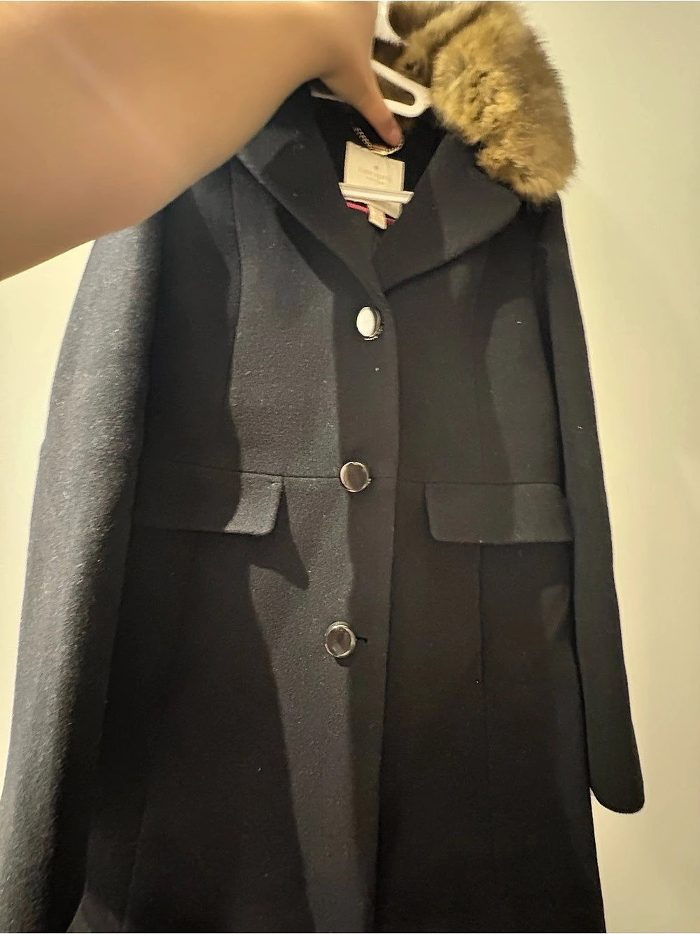 Kate Spade Black Faux Fur Collar Coat Size XS NWT